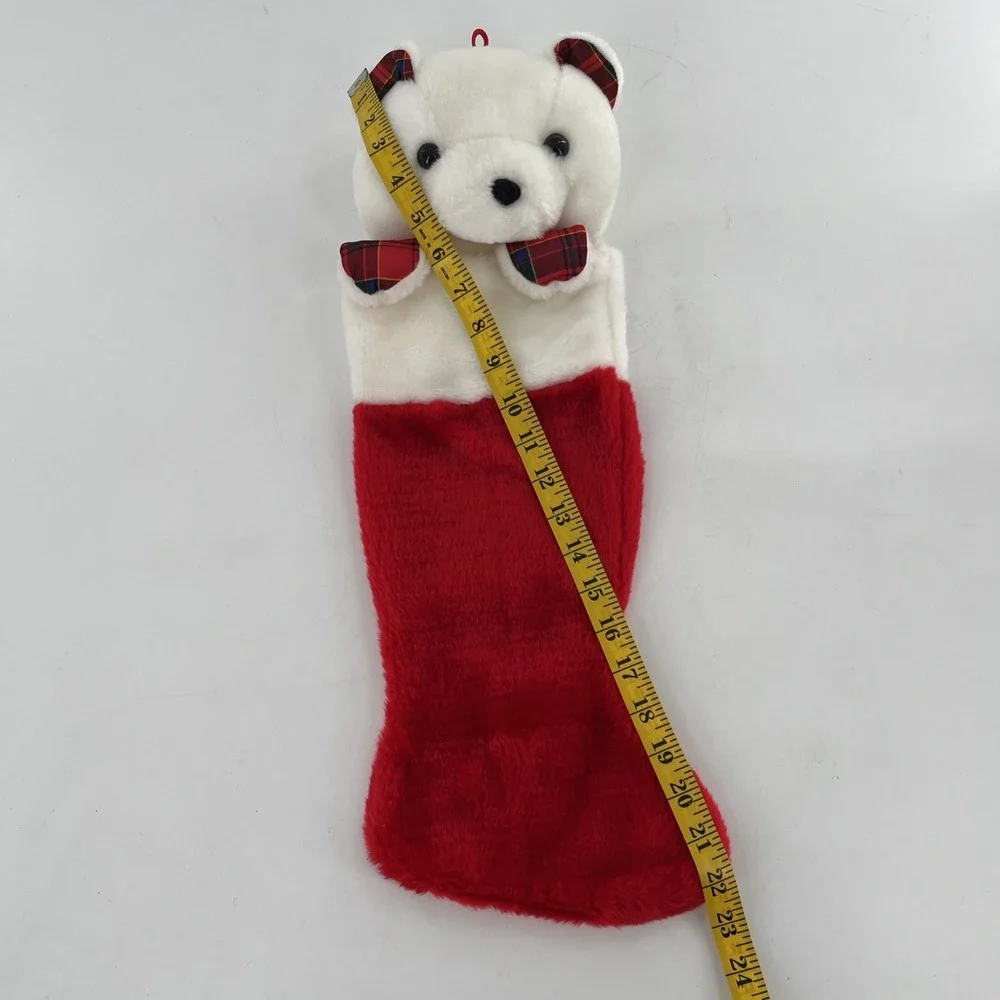 Vintage‎ Mac Bear 3D Plush Teddy Bear Christmas Stocking Plaid Ears Paws 23